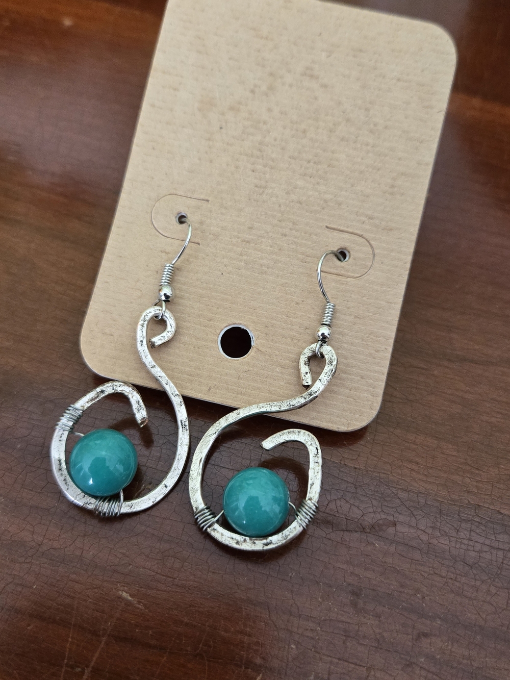 Silver-Tone Swirl Earrings with Turquoise Beads - Women Jewelry